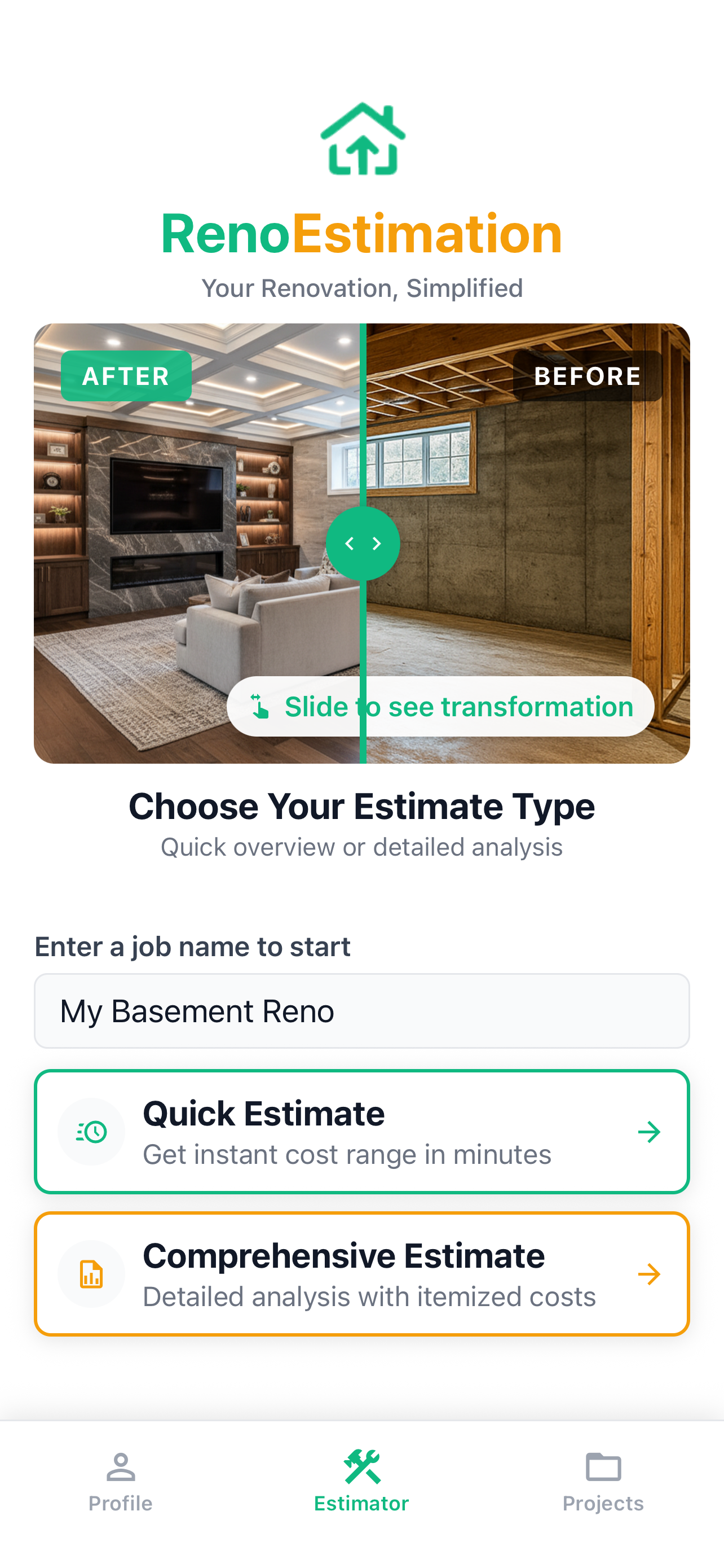 RenoEstimation App Screenshot 1